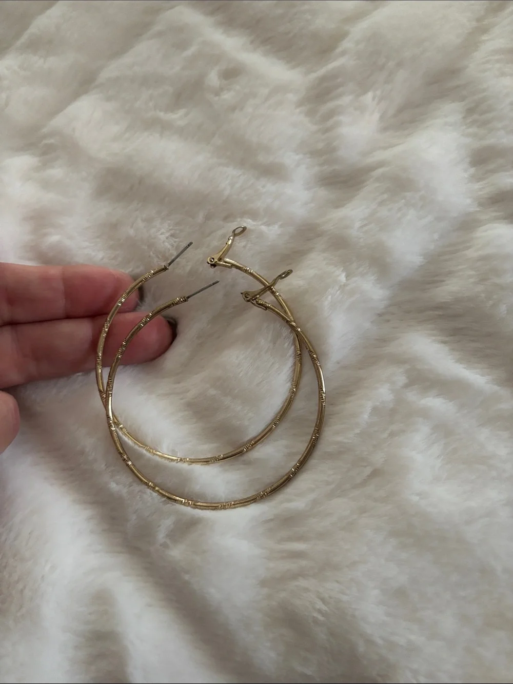 Gold and Silver Textured Hoop Earrings - Women's Fashion Jewelry